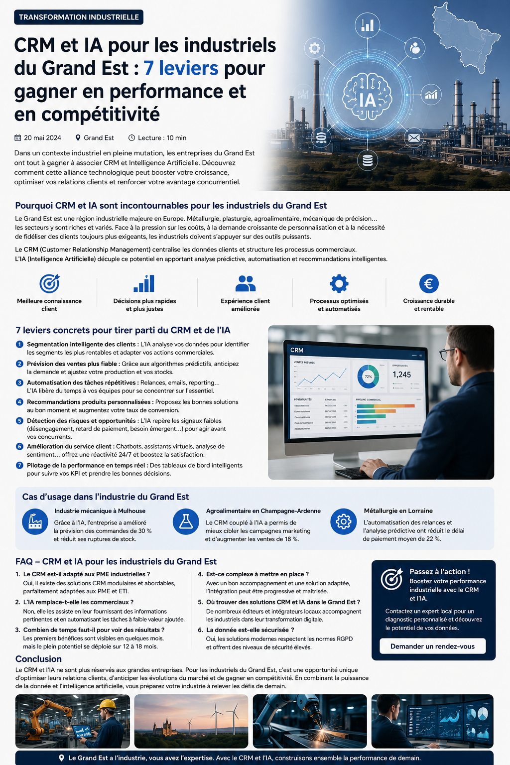 Infographie : CRM et IA pour les industriels du Grand Est, 7 leviers pour gagner en performance et en compétitivité